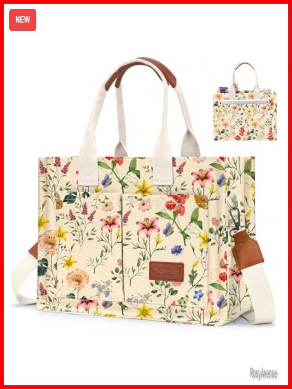 Canvas Tote Bag with Pockets Crossbody Shoulder Handbag Work Travel
